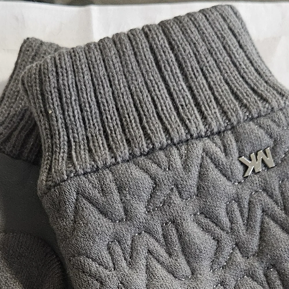 Michael Kors Grey Glove Quilted Logo with Leather Trim Sz L